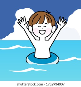 Ein Kind mit schwimmendem Ring zum Baden