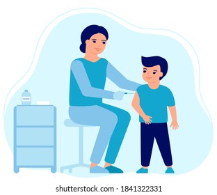 Child Flu Vaccine Injections, Kid Vaccination. Doctor Help Immune System Health. Prevention And Treatment, Flu Shots, Virus Vaccinations. Health Care, Prevention And Immunization In Hospital. Vector