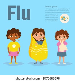 Child flu Vector. Cartoon. Isolated art on blue background. Flat