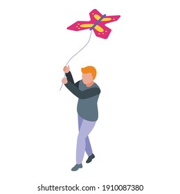 Child fly a kite icon. Isometric of child fly a kite vector icon for web design isolated on white background
