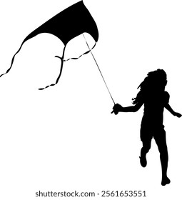 Child flying a kite silhouette,Vector illustration