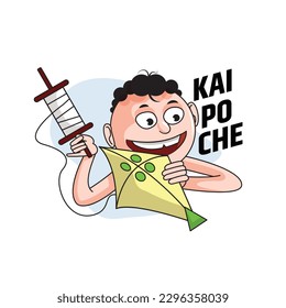 Child is flying Kite sticker, Kai Po Che Text,