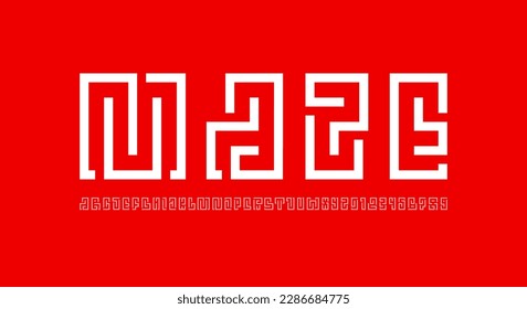Alfabeto de tipo de letra secundario de línea de segmento, letras y números de estilo de juego para niños, ilustración vectorial 10EPS