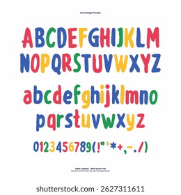 Child font, kids alphabet, Joyful alphabet with cartoon style, playful colored typographic Hand drawn design