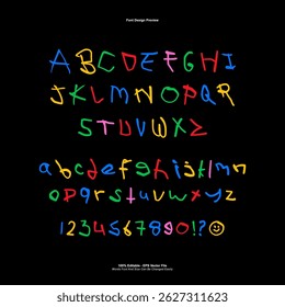 Child font, kids alphabet, Joyful alphabet with cartoon style, playful colored typographic Hand drawn design