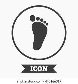 Child footprint sign icon. Toddler barefoot symbol. Graphic design element. Flat symbol in circle button. Vector