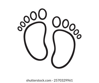 Child footprint. Traces of bare baby or kid feet doodle hand drawn icon. Outline drawing baby footprint line clipart symbol. Vector illustration