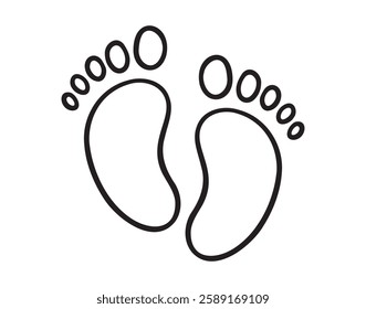 Child footprint. Traces of bare baby or kid feet doodle hand drawn icon. Outline drawing baby footprint line clipart symbol. Vector illustration