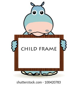Child frame. Behemoth keeps the frame for a photo. Vector.