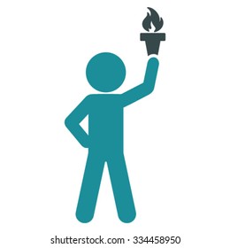 Child With Freedom Torch vector icon. Style is bicolor flat symbol, soft blue colors, rounded angles, white background.