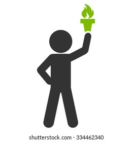 Child With Freedom Torch vector icon. Style is bicolor flat symbol, eco green and gray colors, rounded angles, white background.