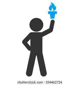 Child With Freedom Torch vector icon. Style is bicolor flat symbol, blue and gray colors, rounded angles, white background.
