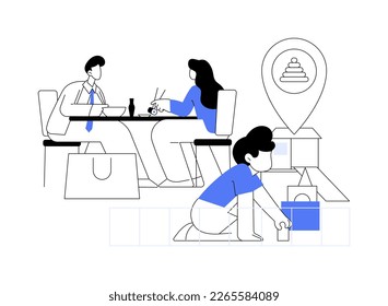 Ilustración vectorial de concepto abstracto de área amigable con los niños. Zona para niños, bienvenida con niños, restaurante familiar, servicio de entretenimiento, zona de juegos con metáfora abstracta del centro comercial.