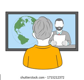 child in front of the tv. watching the news on TV. vector illustration.