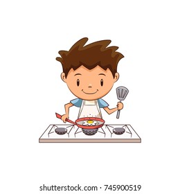 Child frying egg