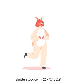 Child in Funny Theatrical Costume of Rabbit, Little Girl Artist Character Wear Suit of Cute Bunny Isolated on White Background. Kid Take Part in School Spectacle. Cartoon People Vector Illustration