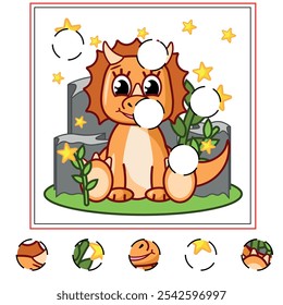 Child Game. Collect a picture. Education game for children. Pretty orange dinosaur.