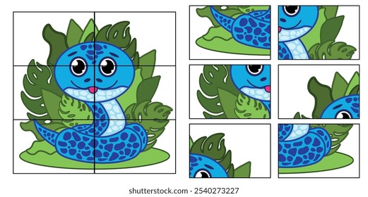 Child Game. Collect a picture. Puzzle education game for children. Cute snake.