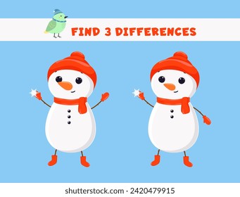 Juego infantil - encontrar 3 diferencias en las imágenes. Hombre de nieve.