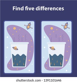 Child Game. Find five differences. Glass and space.