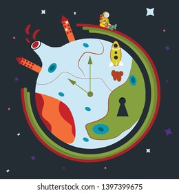 Child Game. Looking for planets. Space and Adventure