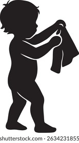 Child getting dressed silhouette vector art illustration type isolated on white background