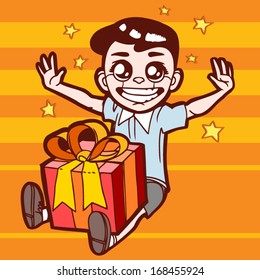 child getting a gift and smiling  - color vector