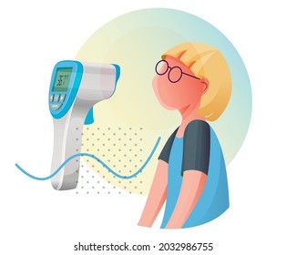 Child getting its Thermal Screening with Non Contact Thermometer - Illustration  as EPS 10 File