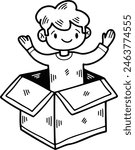 The child with gift box Hand drawn illustrations in line art style