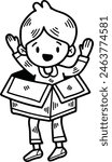 The child with gift box Hand drawn illustrations in line art style