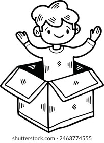 The child with gift box Hand drawn illustrations in line art style