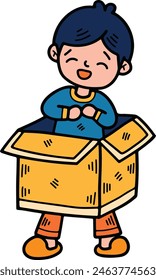 Das Kind mit Geschenkbox Handgezeichnete Illustrationen im Linienkunststil