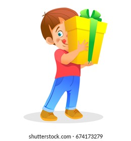 Child with gift. Happy boy holding gift.
