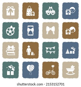 Child Gift Icons. Grunge Color Flat Design. Vector Illustration.