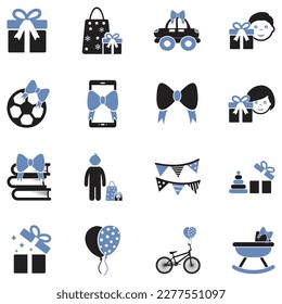 Child Gift Icons. Two Tone Flat Design. Vector Illustration.