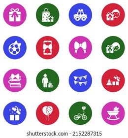 Iconos de regalo infantil. Colección Llanta Blanca En Círculo. Ilustración vectorial.