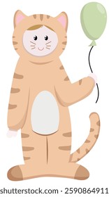 child in ginger kitten pajamas kigurumi, cute baby vector illustration in flat style, character