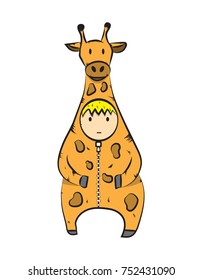 child in giraffe costume, children's event, vector image, flat design, colorful drawing