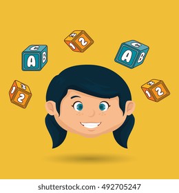 child girl cartoon cubes alphabet letters