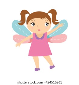 child. Girl in costume fairies or insect. pink dress. costume. vector illustration