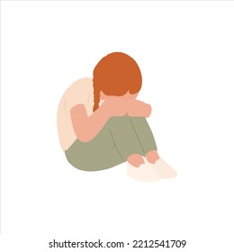 Child, girl in depression, crying with ptsd, fears, phobias, grief. Cartoon flat vector illustration. Mental health support. Concept of psychological problems and health.