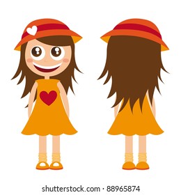 child girl with hat and dress cartoon. vector illustration