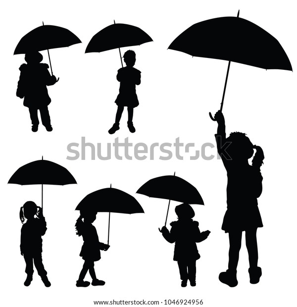 Child Girl Holding Umbrella Silhouette On Stock Vector (Royalty Free ...