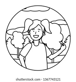 child girl portrait round icon black and white