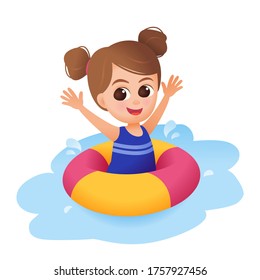 Child Girl Ring Swimming Pool Cartoon Stock Vector (Royalty Free ...