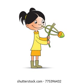 child girl rotating Sri Lankan organic or handmade toy cartoon vector drawing