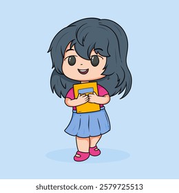 child girl school chibi cartoon