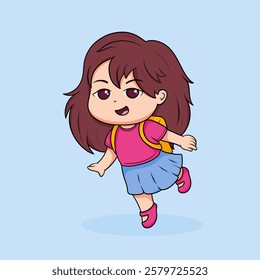 child girl school chibi cartoon