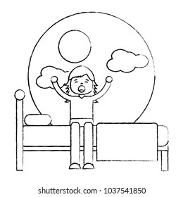 child girl sleeping in their room icon image vector illustration design 