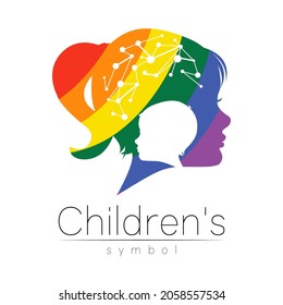 Child Girl Vector Color Logo of Grow Up Kids Silhouette profile human head. Concept logo for people, children, autism, kids, therapy, clinic, education.